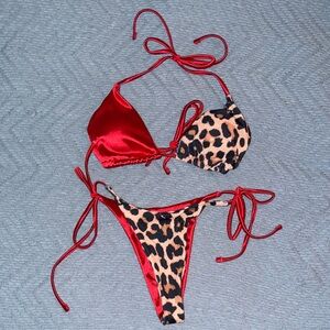 Red and Leopard Print Bikini Set